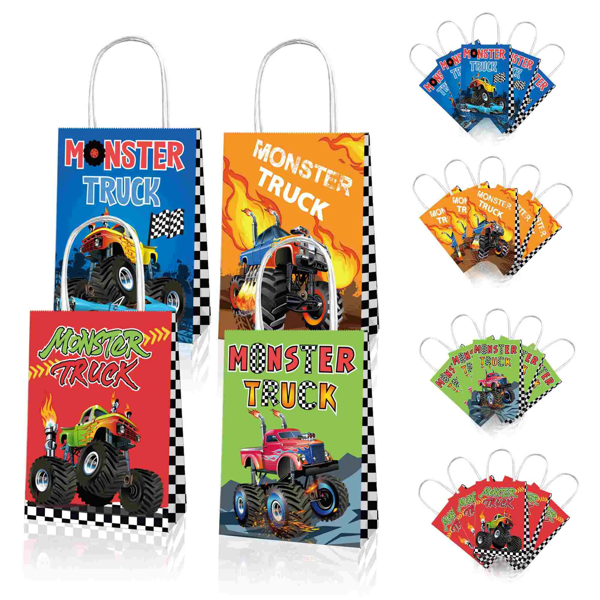 12 PCS Monster Truck Gift Bag, Racing Car Paper Tote Bags(Diagram3) 12 PCS Monster Truck Gift Bag, Racing Car Paper Tote Bags(Diagram3)