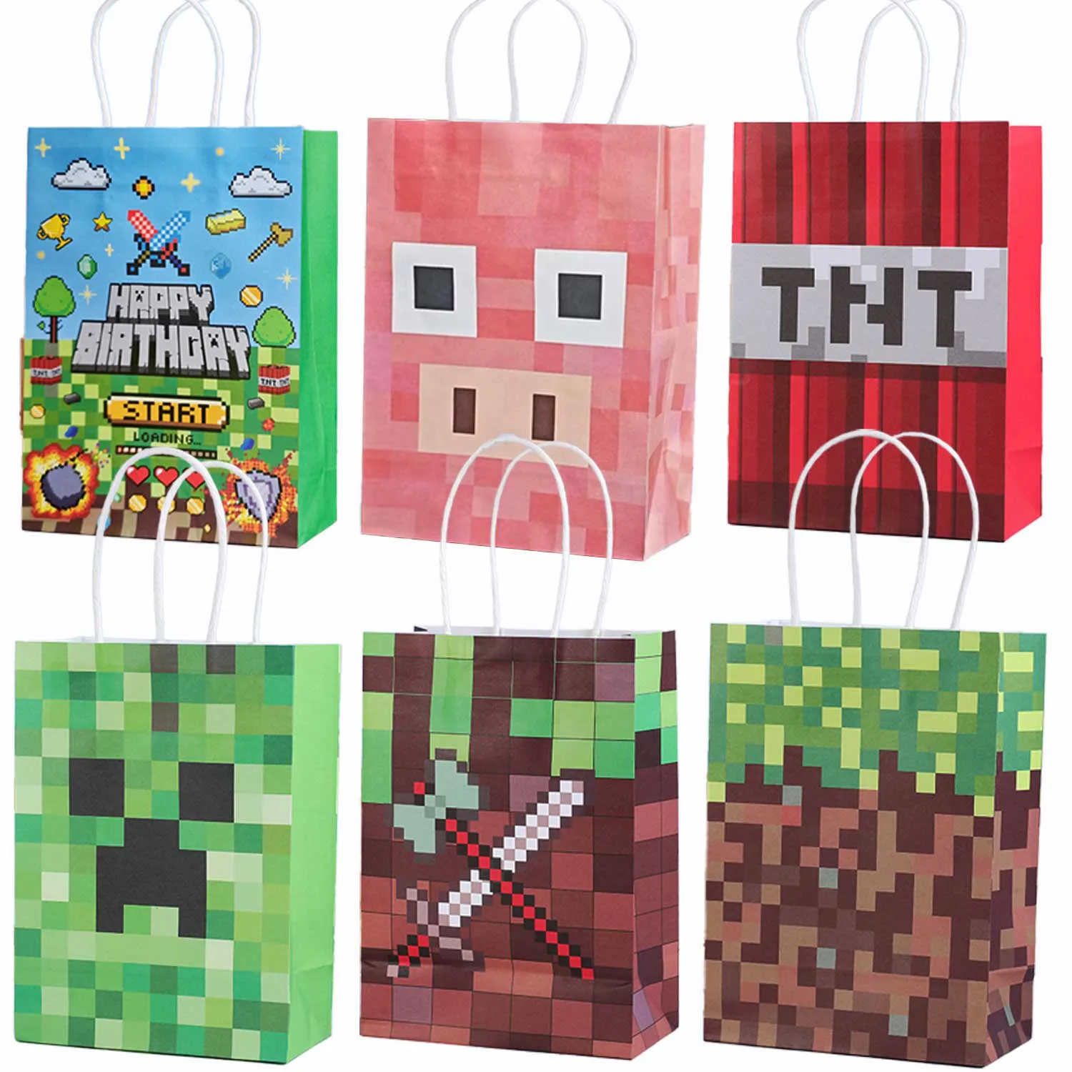 24 PCS Minecraft game theme Paper Bags