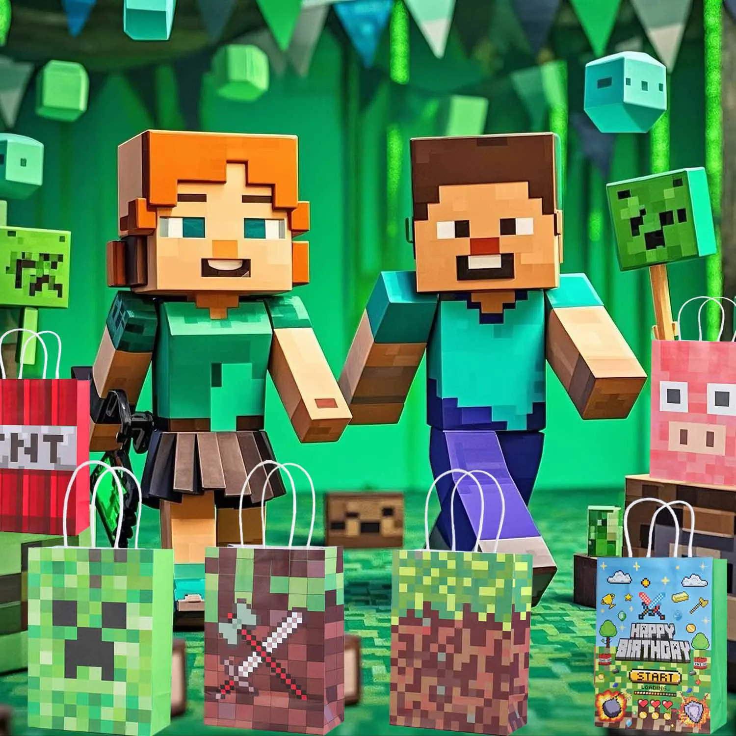 24 PCS Minecraft game theme Paper Bags(Diagram3) 24 PCS Minecraft game theme Paper Bags(Diagram3)