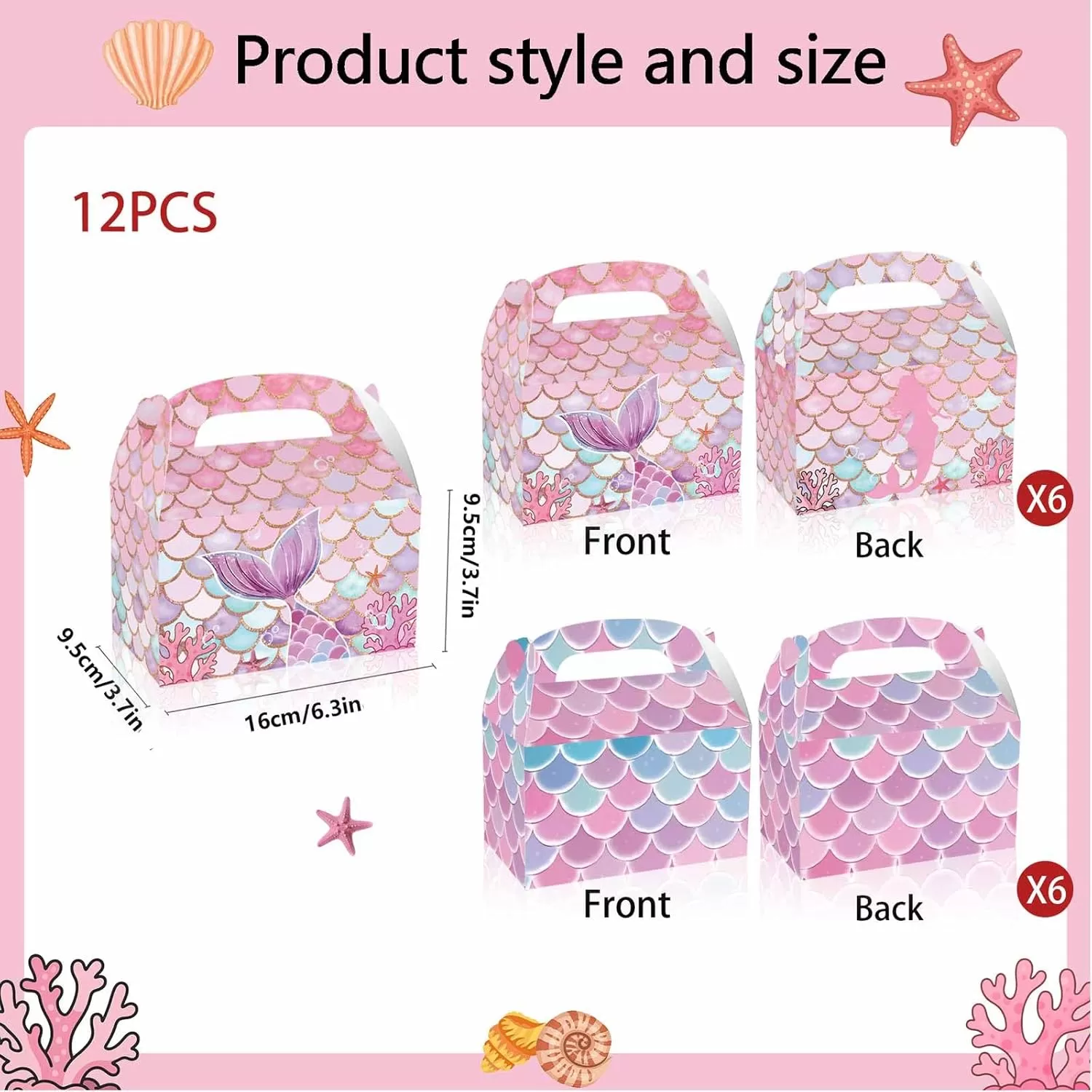 12 PCS Mermaid Pattern Paper Boxes(Diagram1) 12 PCS Mermaid Pattern Paper Boxes(Diagram1)
