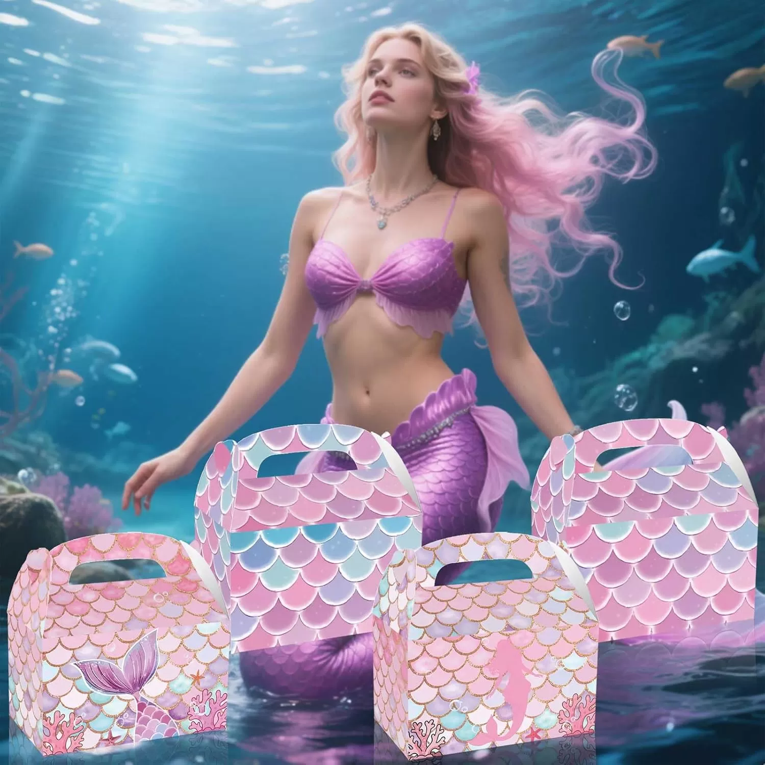 12 PCS Mermaid Pattern Paper Boxes(Diagram3) 12 PCS Mermaid Pattern Paper Boxes(Diagram3)