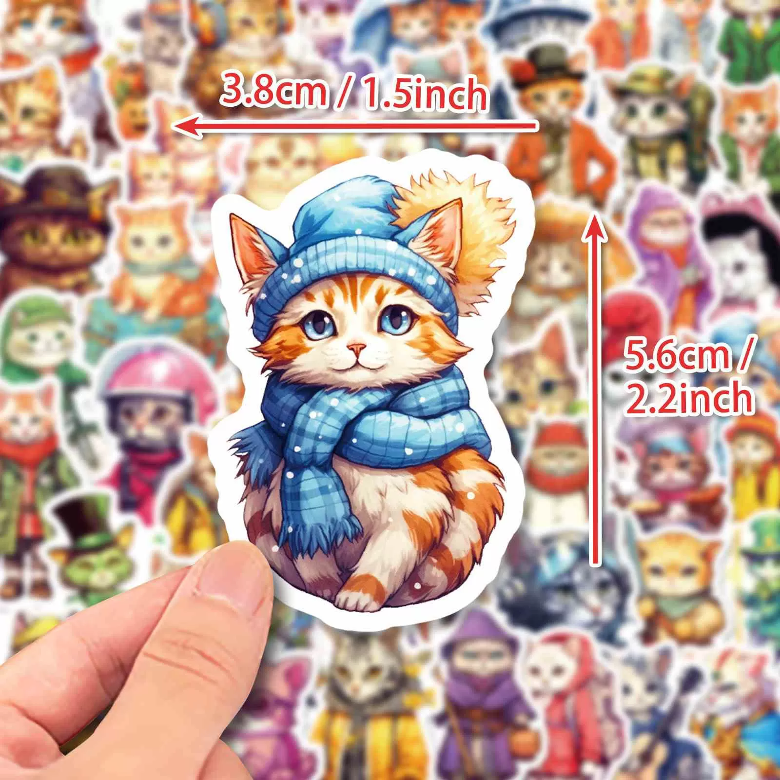 50 PCS水彩猫带帽子贴纸(图表1) 50 PCS水彩猫带帽子贴纸(图表1)