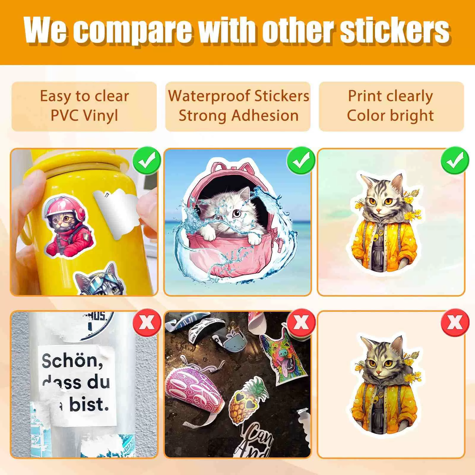 50 PCS水彩猫带帽子贴纸(图表2) 50 PCS水彩猫带帽子贴纸(图表2)