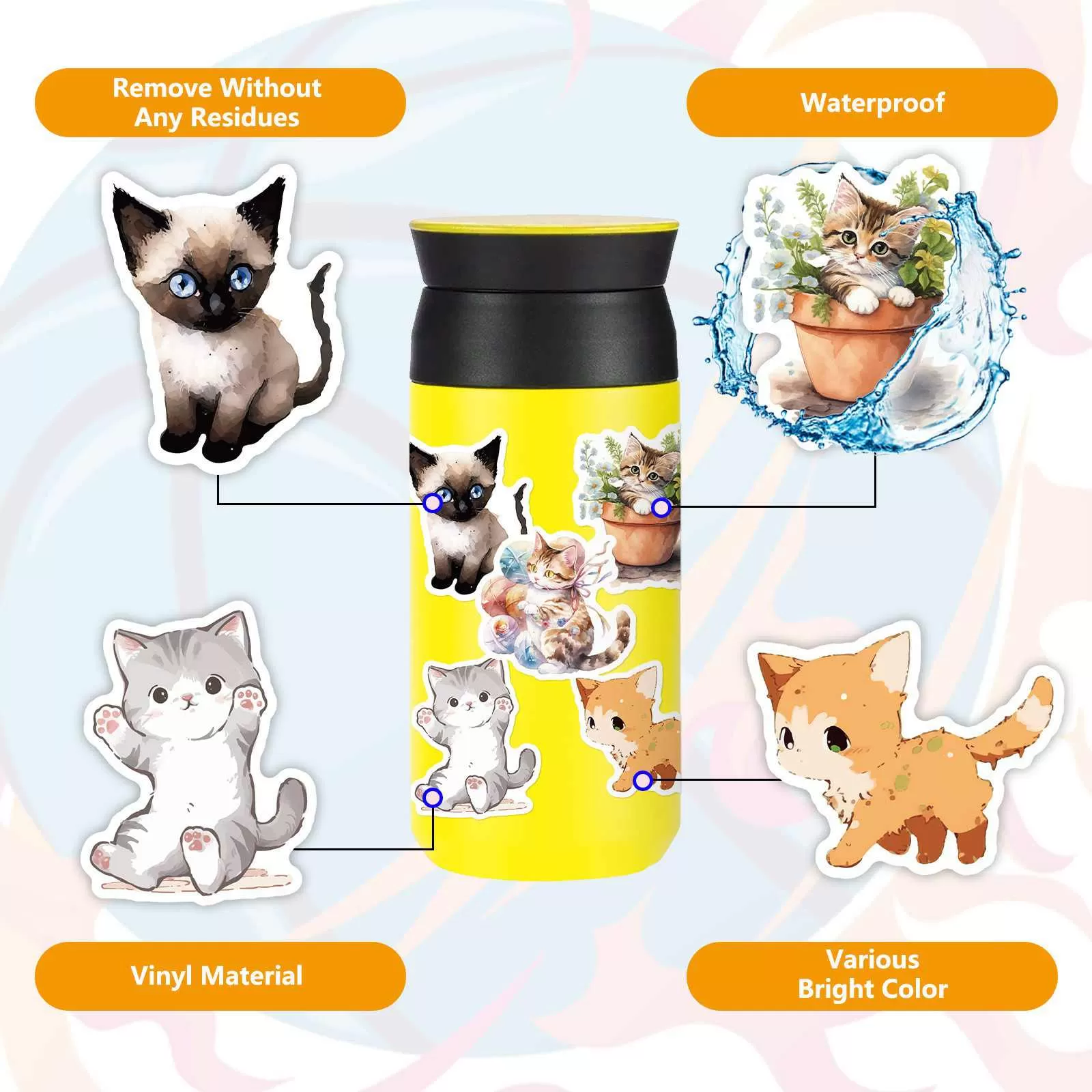 JIELEN 50 PCS Watercolor Bonsai Kitten Stickers(Diagram2) JIELEN 50 PCS Watercolor Bonsai Kitten Stickers(Diagram2)