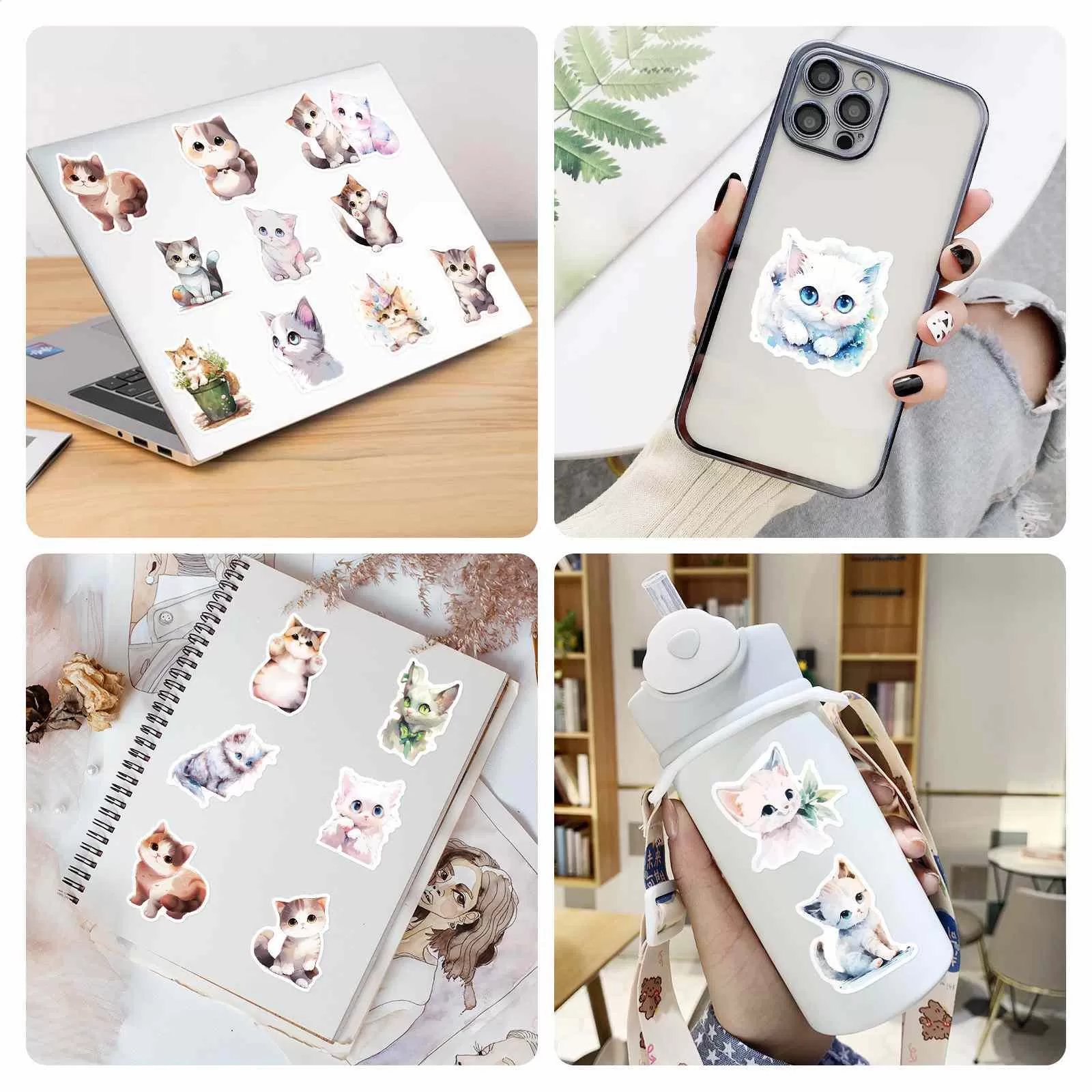 JIELEN 50 PCS Watercolor Bonsai Kitten Stickers(Diagram3) JIELEN 50 PCS Watercolor Bonsai Kitten Stickers(Diagram3)