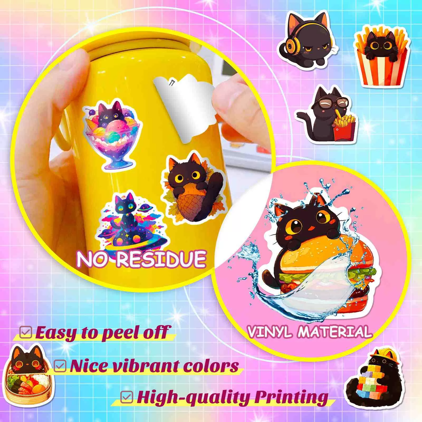 JIELEN 50 PCS Cartoon Black Cat Stickers(Diagram2) JIELEN 50 PCS Cartoon Black Cat Stickers(Diagram2)